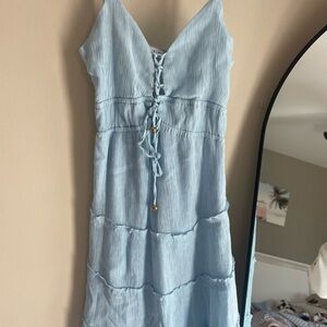 HYFVE Light Blue Lace-Up Tiered Dress